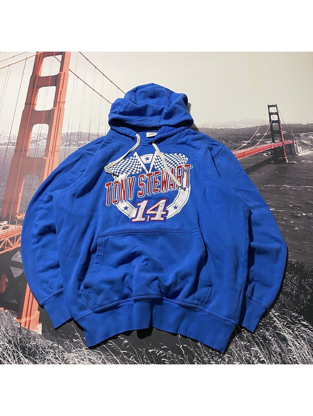 Nascar Hoodie Mens XL Blue Tony Stewart 14 Racing Pullover Sweatshirt Drawstring